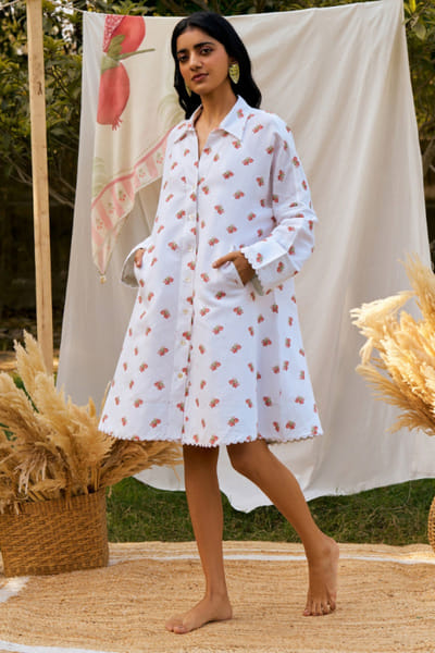 Moh India Ivory printed scalloped shirt dress MOHIJUL26D150044