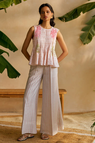 Moh India Dusty rose printed pintucked co-ord set MOHIJUL26D150028