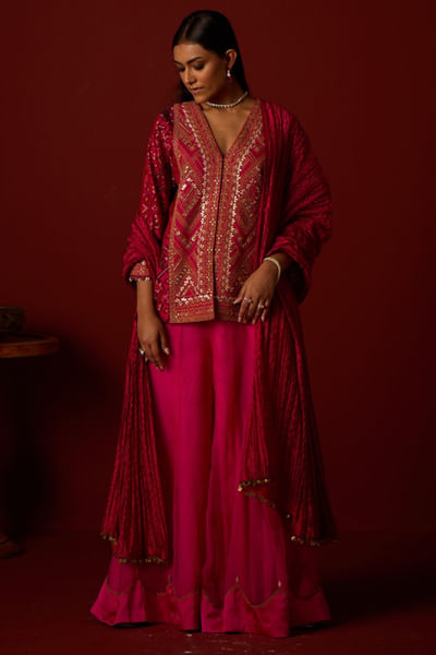 Rani pink patola peplum jacket