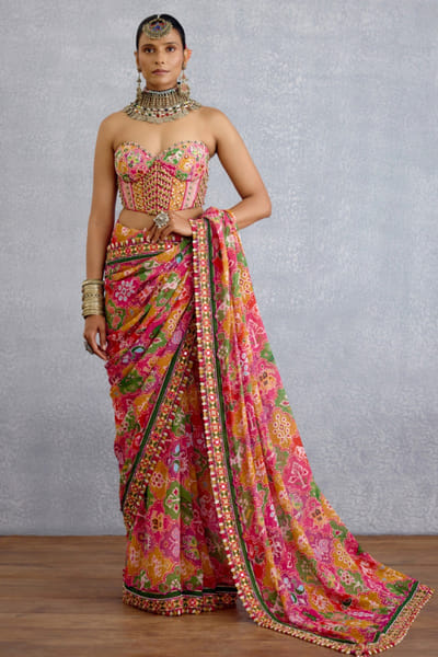 Multicoloured embellished corset blouse