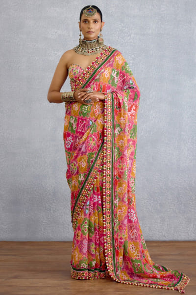 Multicoloured printed sari