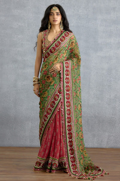 Multicoloured mirror embellished sari