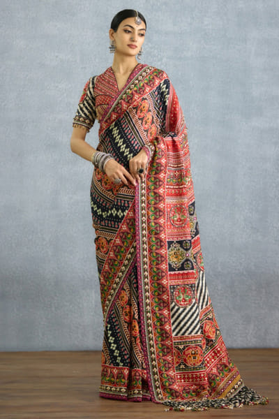 Multicoloured patola embroidered sari