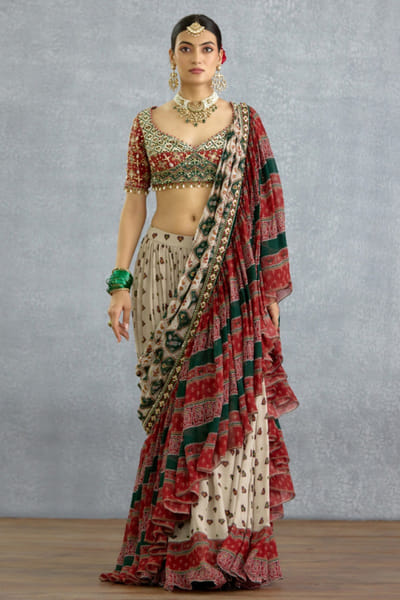 Multicoloured patola pre draped sari