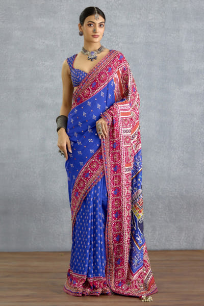 Blue patola embroidered sari