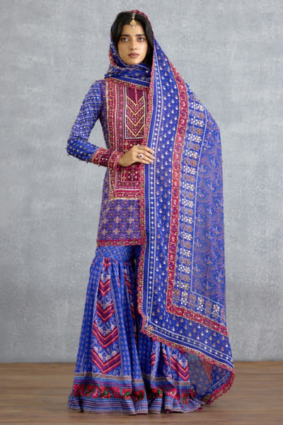 Blue patola weave sharara set