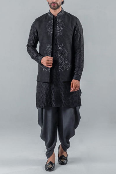 Beige embroidered jacket and kurta set