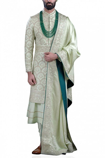 Pistachio green sherwani set