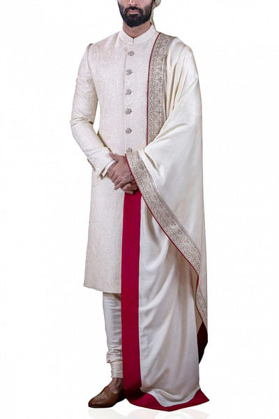 Ivory jacquard sherwani set