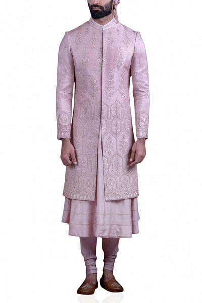 Pink embroidered sherwani set