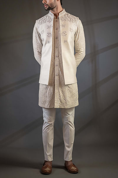 Grey embroidered jacket and kurta set