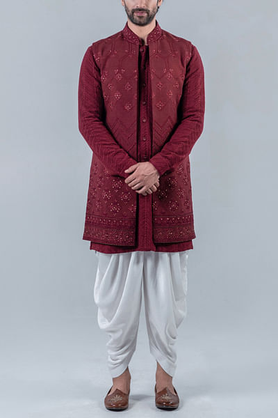Royal maroon jacket kurta set