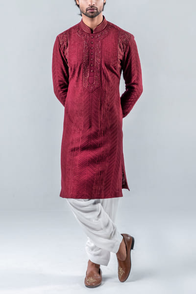 Royal maroon embroidered kurta set