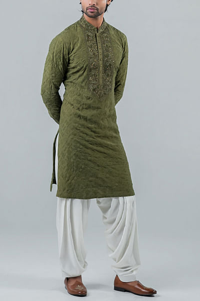 Moss green embroidered kurta set