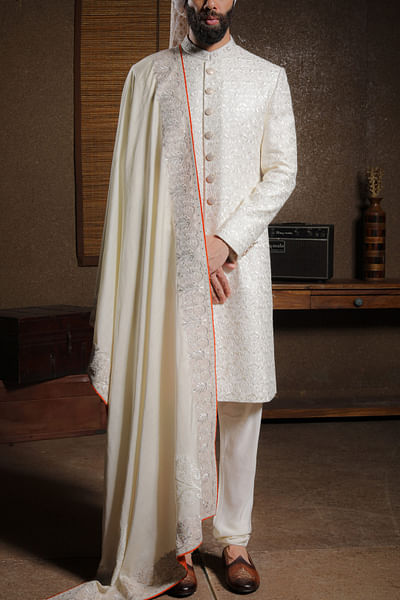 Ivory embroidered sherwani set