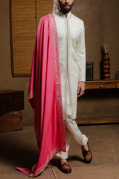 Cream sherwani set