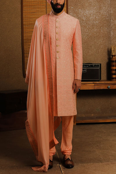 Light peach sherwani set