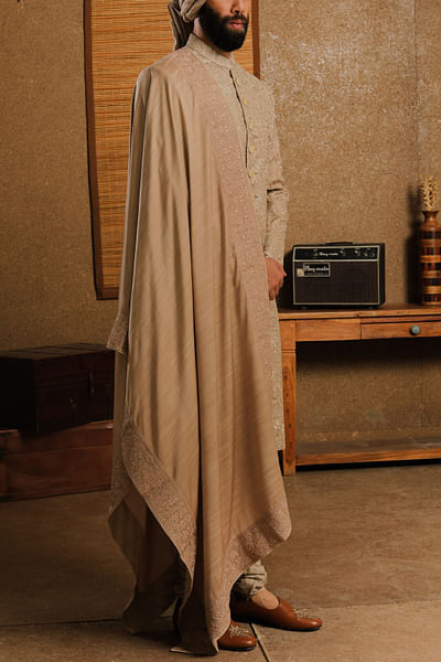 Rose gold embroidered sherwani set
