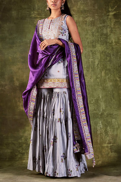 Grey printed kurti and gharara set