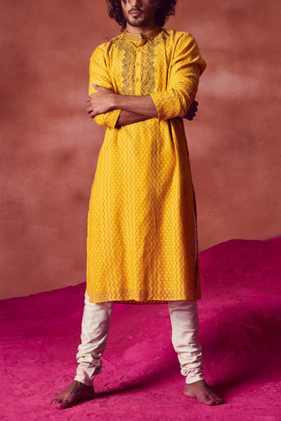 Yellow chanderi silk kurta set