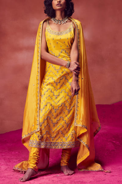 Punit Balana Yellow embroidered kurta set PUBDEC2208