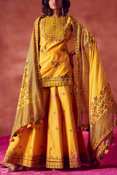 Yellow printed sharara set