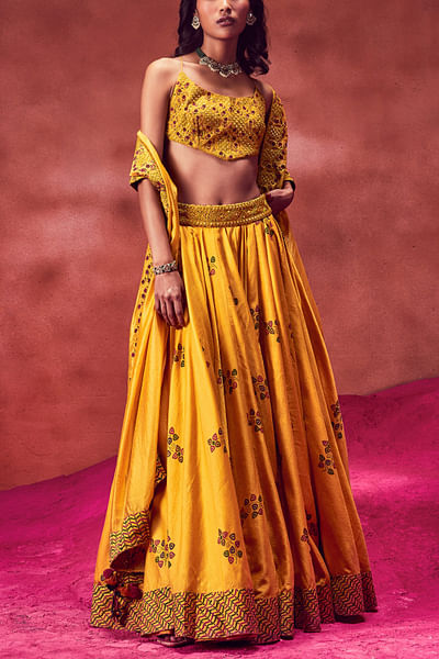 Yellow printed lehenga set