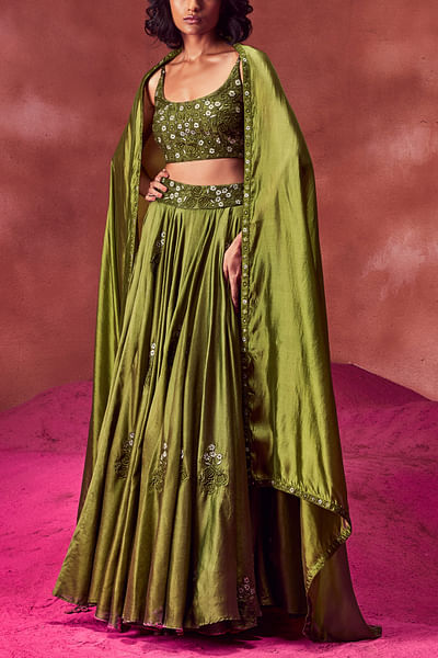 Olive green embroidered lehenga set