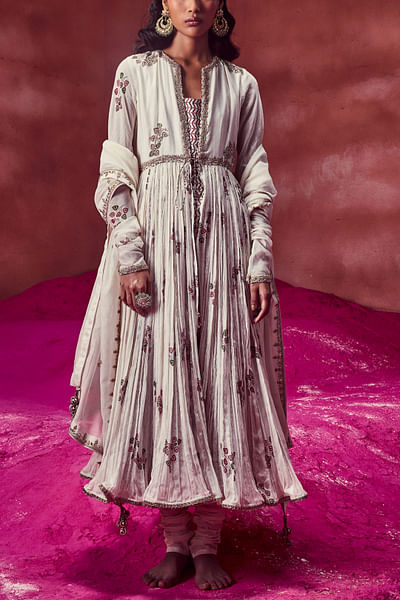 Ivory printed anarkali set