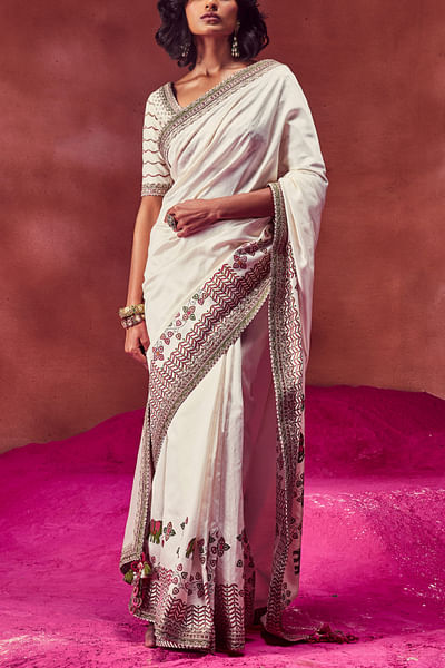 Ivory embroidered sari set
