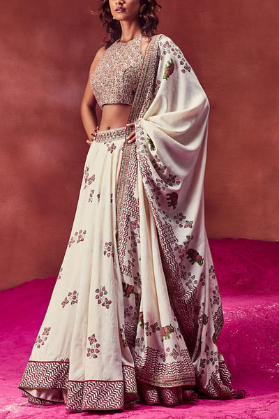 Ivory embroidered lehenga set