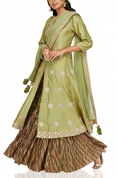 Green embroidered gharara set