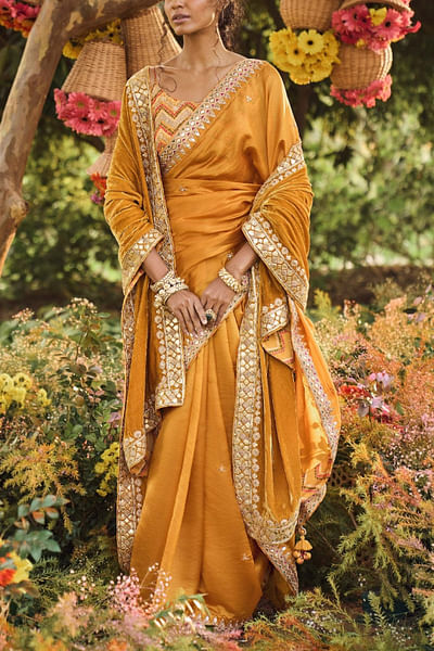 Mustard organza sari set