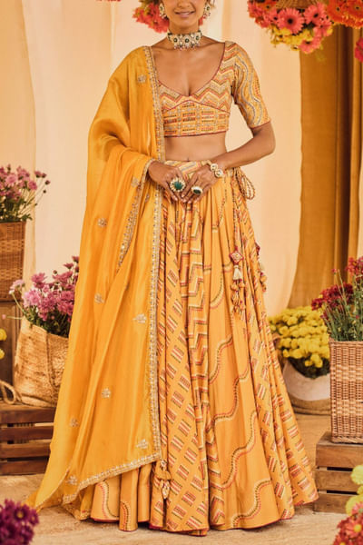 Mustard embroidered lehenga set