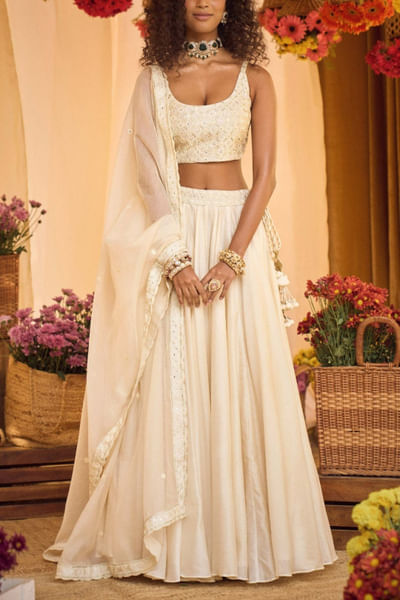 Ivory embroidered lehenga set