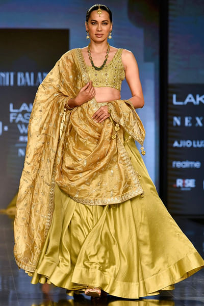Green embellished lehenga set