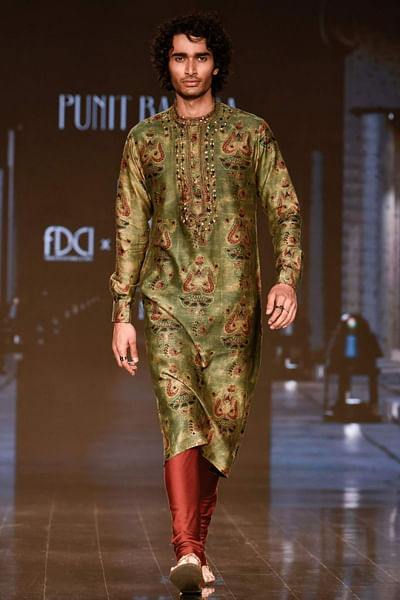 Green printed kurta set