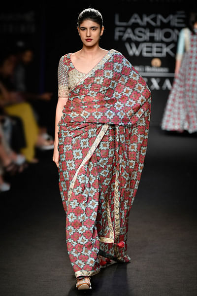 Hand-embroidered sari with blouse
