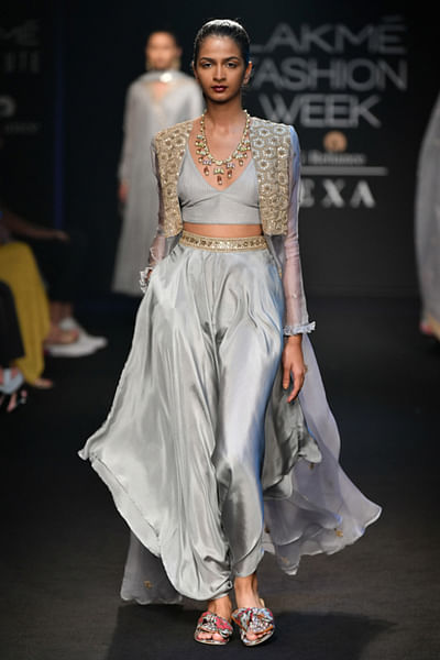 Embroidered cape with bralet and dhoti pants