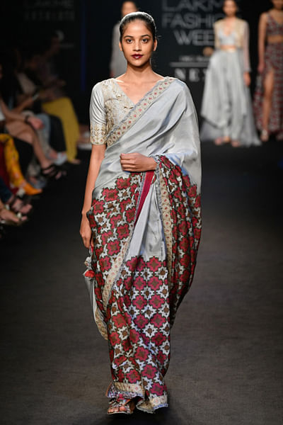 Sari with embroidered border and blouse