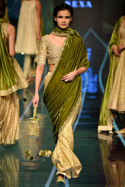 Green sari with blouse