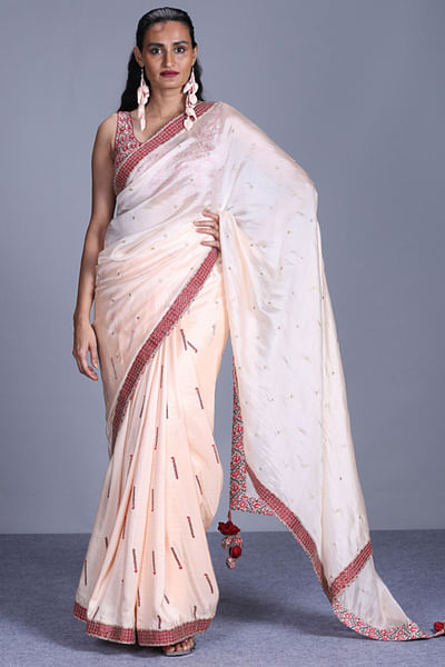 Cream half and half sari set
