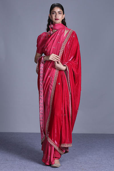 Pink printed sari set
