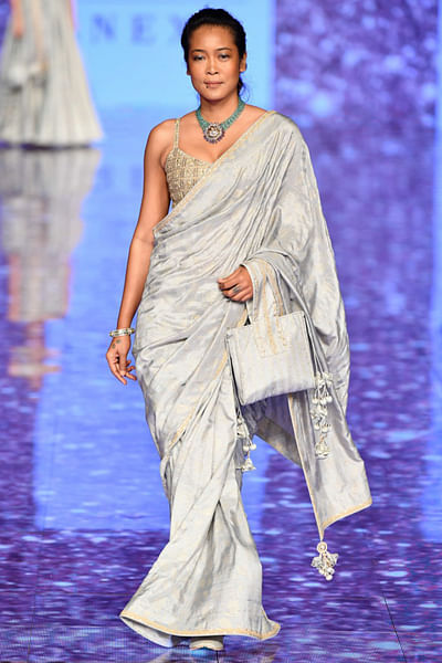 Grey embroidered sari