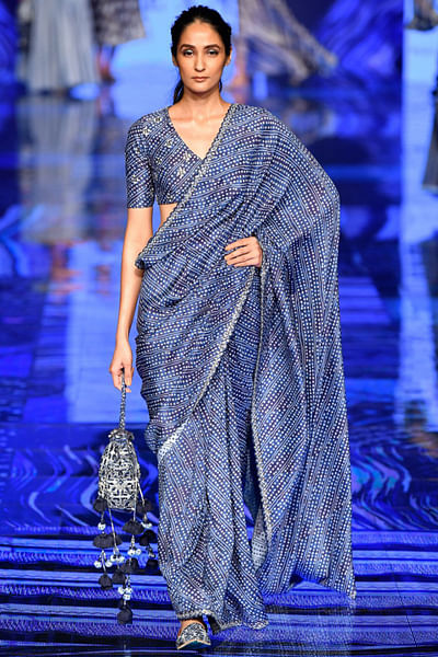 Blue cutwork sari