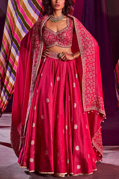 Pink benarasi silk lehenga set