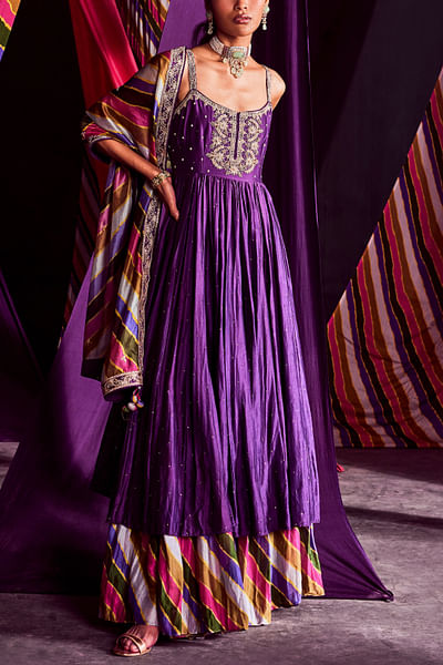 Purple embellished anarkali set