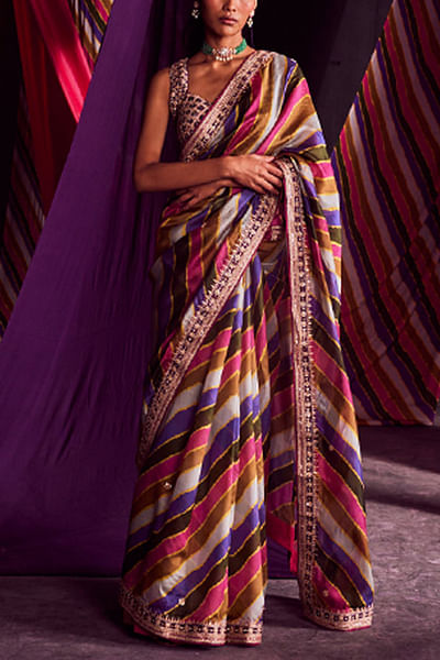 Stripe printed sari set