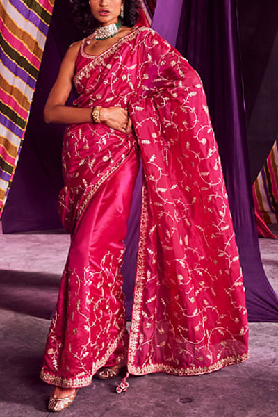 Pink embroidered sari set