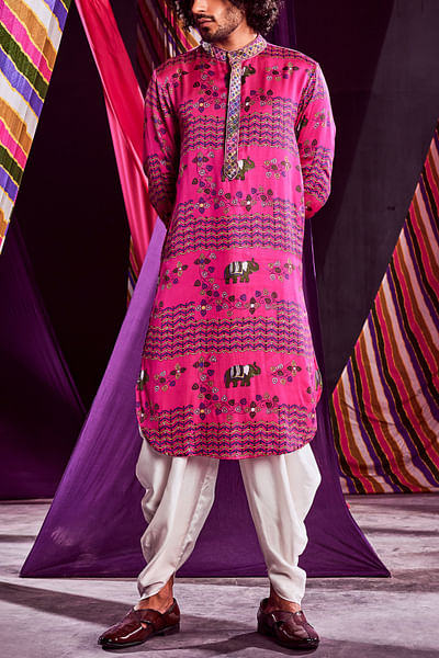 Pink block printed kurta set